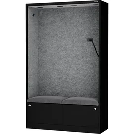 Jan Nowak Akustikschrank mit Sitzbank für 2 Personen, Ruhezone für Büro, Schule, Open Space, Schallschutz Möbel mit PET Paneelen, USB C, Schubladen, Haken, 185 x 115 x 40 cm Akustikpaneele NRC 0,8