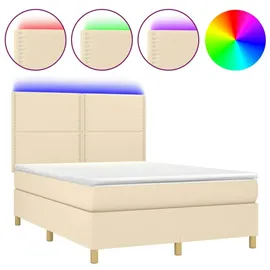 vidaXL Boxspringbett mit Matratze & LED Creme 140x200 cm Stoff