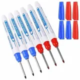 Stück Tieflochmarker, Zimmermannsmarker, 30 Mm Permanentmarker Mit Feiner Spitze, Permanent-filzstift Zum Markieren An Schwer Zugänglichen Stellen (blau Rot)