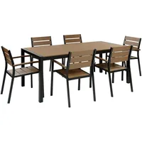 Beliani Gartenmöbel Set Hellbraun, Schwarz Kunststoff, 6-Sitzer Modern Terrasse Outdoor Ausstattung Möbel - Braun/Schwarz
