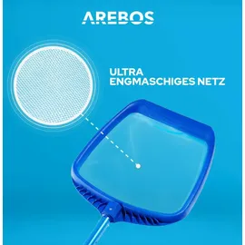 Arebos Poolkescher mit Teleskopstange, Poolreinigung Bodenkescher, Länge von 1,20-1,90 m, Große Aufnahmelippe, Sonstiges Poolzubehör Blau