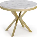 WFL GROUP Runder Ausziehbarer Esstisch - Loft Style Tisch mit Goldenen Metallbeinen - 90 bis 170 cm - Industrieller Tisch für Wohnzimmer - Kompakt - 90 cm - Weiß