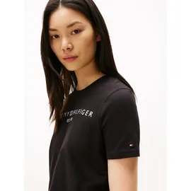 Tommy Hilfiger Reg CORP LOGO C-NK Ss Damen, Kurzarm Strickoberteile, Black (Black), XL - XL