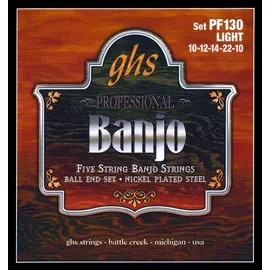 GHS Strings GHS Professional - PF130 - Banjo String Set, 5-String, Ball End, Stainless Steel, Light, .011-.022