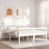 The Living Store Seniorenbett mit Kopfteil Weiß Kingsize Massivholz - Weiß