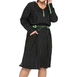 sheego Damen Sommer-Kleid knielanges Kleid mit Eingrifftaschen Große Größen Langarm 89135290 Schwarz - 44