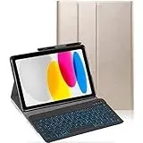 YHFZR Tastatur Hülle for iPad 10. Generation 10,9 Zoll 2022, [Deutsches QWERTZ] Slim Hülle mit 7 Farben Beleuchtung Kabellose Tastatur mit Schützhülle für iPad 10. Generation 10,9 Zoll 2022, Gold