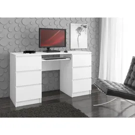 Akord Schreibtisch, Weiß, Holzwerkstoff, 6 Schubladen Rechteckig,Rechteckig, 135x77x50 cm, Arbeitszimmer, Schreibtische, Computertische