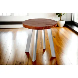 SAM Outillage SAM Esstisch, Braun, Holz, Echtholz,Akazie, Rund,Rund, eckig, 100x78x100 cm Akazienholz nussbaumfarben silber SOPHIA