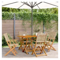 VidaXL 5-tlg. Garten-Essgruppe Beige Poly Rattan und Massivholz