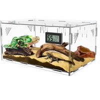 Reptilien Terrarium Tank, Acryl Transparente Reptilien Futterbox mit Temperatur Hygrometer, Insekten Futterbox, Reptilien Aufzuchtbox für Spinnen, gehörnte Frösche, Echse, Schlangen, 40 x 25 x 18 cm