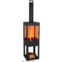 BBQ Collection Terrassenofen mit Schornstein - Gartenkamin mit Funkenschutz - Feuerstelle für den Garten oder Terasse - Karbonstahl Terrassenofen