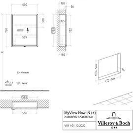 Villeroy & Boch My View Now Einbau 60 cm aluminium LED-Beleuchtung smarthome fähig Türanschlag rechts