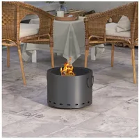Outsunny Feuerstelle, Ø38cm Rauchfreie Holzfeuerschale mit Schürhaken Funkenschutz,