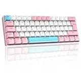 LexonElec T60 UK Layout 60% Mechanische Gaming-Tastatur, Kabelgebunden, Anti-Ghosting, 62 Tasten, Blaue Mechanische Schalter mit ABS-Tastenkappen für Computer/Laptop-Rosa Weiß