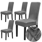 Chickwin Stuhlhussen 4er Set, Samt Dehnbarer Stuhlbezug, Waschbarer Hohen Zurück Stuhlhussen Slipcover Für Esszimmer, Hotel, Küche, Bankett, Partys,Abnehmbaren Stuhl Schutz -Grau