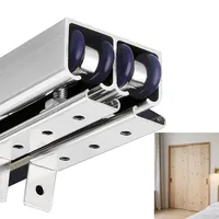 UrbanUp Schiebetür Komplettset Bypass-Beschlagsatz für Doppelschiebetüren, Schiene für Holz-Innenschiebetüren, Aluminium-Schienenführung für Schranktüren, Leiser, Sanfter Lauf(Silver,77in/196cm)