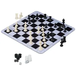 Relaxdays 3 in 1 Schachspiel Backgammon Dame Weiß,Schwarz