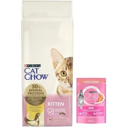 PURINA Katzenfutter Kätzchen Huhn 15kg + Purina One JUNIOR 85g GRATIS!
