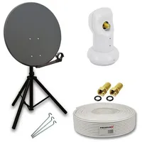 PremiumX Camping Satelliten-Komplettanlage 80cm Satellitenschüssel SAT Single LNB 10m