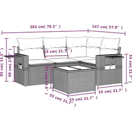vidaXL Gartensofa-Set 5-tlg. grau Polyrattan
