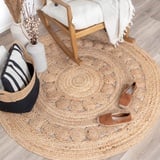 FRAAI Jute Teppich Rund - Fair Sun Natur Ø 180cm - Jute - Flachgewebe - Einfarbig - Boho, Modern - Wohnzimmer, Esszimmer, Schlafzimmer - Carpet