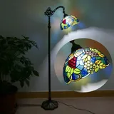 Ø30CM Tiffany Wohnzimmer Stehleuchte Mit Schalter ländlich Retro Stehlampe mit Traube Buntglasschirm Vintage Standlampe für Schlafzimmer Büro Cafe Leselampe E27 verstellbare Lampenfassung 165CM