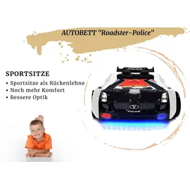 Aileenstore Kinderbett Roadster Police 90 x 190 cm Holz lackiert schwarz