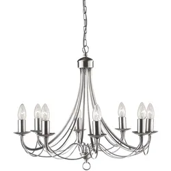 Decken Lampe Metall Leuchte Satin Silber Dimmbar 8 Flammig Beleuchtung