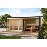 Saunahaus Gartensauna ARES 3 mit Anbaudach 540x276 Metall/Holz Hybrid Saunahaus