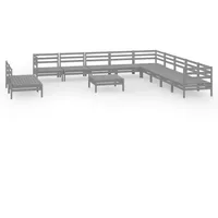 vidaXL 12-tlg Garten-Lounge-Set Massivholz Kiefer Grau