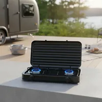 Gaskocher Camping 2 flammig mit Deckel Kochfeld Herd Outdoor Schwarz Metall