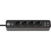 Ecolor mit USB-Ladefunktion, Schalter, 4-fach, 1.5m, schwarz