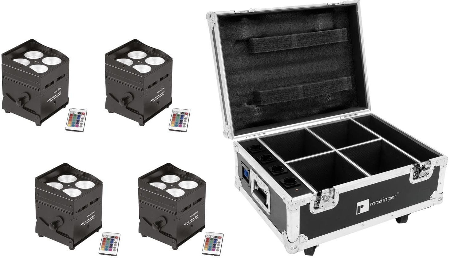 EUROLITE Set 4x AKKU UP-4 QCL Spot QuickDMX + Case mit Ladefunktion