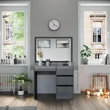 Vicco Schminktisch Sherry Grau Hochglanz, 90 x 75 cm, Schubladen, Frisiertisch