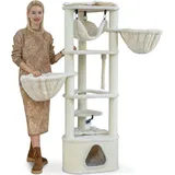 Happy Pet HAPPYPET Großer Kratzbaum Charlie 160 cm hoch - Premium Markenqualität geprüftes Holz, Katzenbaum stabil 9 cm Sisalstämme, viele Ebenen für hohen Komfort, Creme - Beige