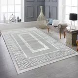 Designer Teppich Moderner Teppich Wohnzimmer Teppich mit Ornament Bordüre Grau Cream Schwarz Größe 120x170 cm