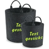 Schnoschi Filz Aufbewahrungskorb mit Namen oder Text bestickt, Wäschekorb mit Wunschnamen, Spielzeugkorb individualisiert (dunkelgrau, 30 x 30 cm - 21 Liter)