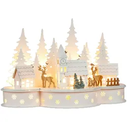 Haushalt International Beleuchtete LED Weihnachtsstadt mit Rentieren Weihnachtsdeko