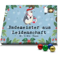 Mr. & Mrs. Panda Schoko Adventskalender Bademeister Leidenschaft - Blau Pastell - Geschenk, Schwimmbad, Rettungsschwimmer, Freibad, Schwimmschule, ... - Blau