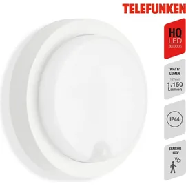 Telefunken LED Außenwandleuchte, Außenwandlampe inkl. Bewegungsmelder, inkl. Dämmerungssensor, 12 Watt, 1.150 Lumen, 4.000 Kelvin, IP44, Weiß,