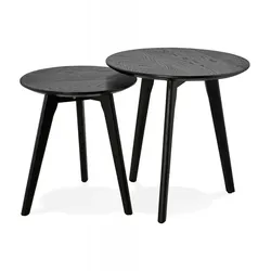 Runde Satztische aus schwarzem MDF mit Eichenbeinen | Skandinavischer Beistelltisch Set für Getränke | Modernes Design | Kadima Design