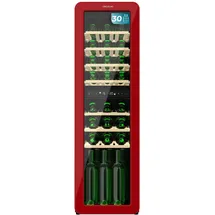 Cecotec Weinkühlschrank 30 Flaschen Retro Bolero Grandsommelier Origin Duo 30 Hit Red. Rot mit 2 Temperaturzonen (5-12oC, 12-20oC), LED-Steuerung, NoFrost, Holzregale, Innenbeleuchtung, Belüftung