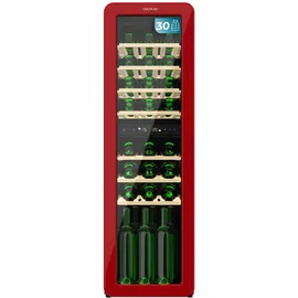 Cecotec Weinkühlschrank 30 Flaschen Retro Bolero Grandsommelier Origin Duo 30 Hit Red. Rot mit 2 Temperaturzonen (5-12oC, 12-20oC), LED-Steuerung, NoFrost, Holzregale, Innenbeleuchtung, Belüftung