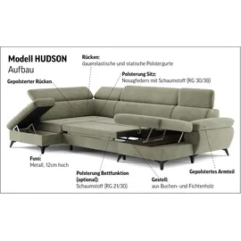 Cotta Wohnlandschaft COTTA "Hudson U-Form, B: 324 cm", grau (elephant), B:324cm T:207cm, Sofas, Wohnlandschaft, mit Kopfteilverstellung, optional Bettfunktion & Bettkasten