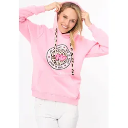 Hoodie, mit "Wild at Heart"-Aufdruck und Bindebänder in Leo-Optik, Gr. S/M, rosa, , 24070400-S