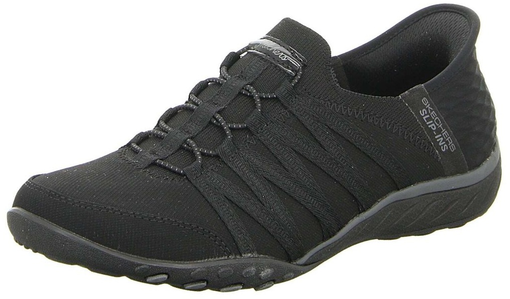 SKECHERS 100593/BBK Breathe-Easy-Roll-With-Me Damen Sneaker Turnschuhe Slipper VEGAN schwarz, Größe:37, Farbe:Schwarz