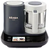 BÉABA - Babycook Smart - Verbundener - Babynahrungszubereiter - Integrierte Waage - Glasschüssel - Edelstahlkorb - Großes Fassungsvermögen 2.25L - Sanftes Dampfgaren - Touchscreen/App - Anthrazit