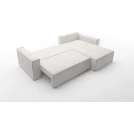 Fun Möbel Ecksofa Schlafsofa Sofa CONOR Stoff Dunkelbeige Ottomane Rechts