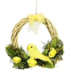 I.GE.A. Kunstkranz »Mit Blüten, Vogel und Schleife«, aus Rattan, Türkranz I.GE.A. gelb